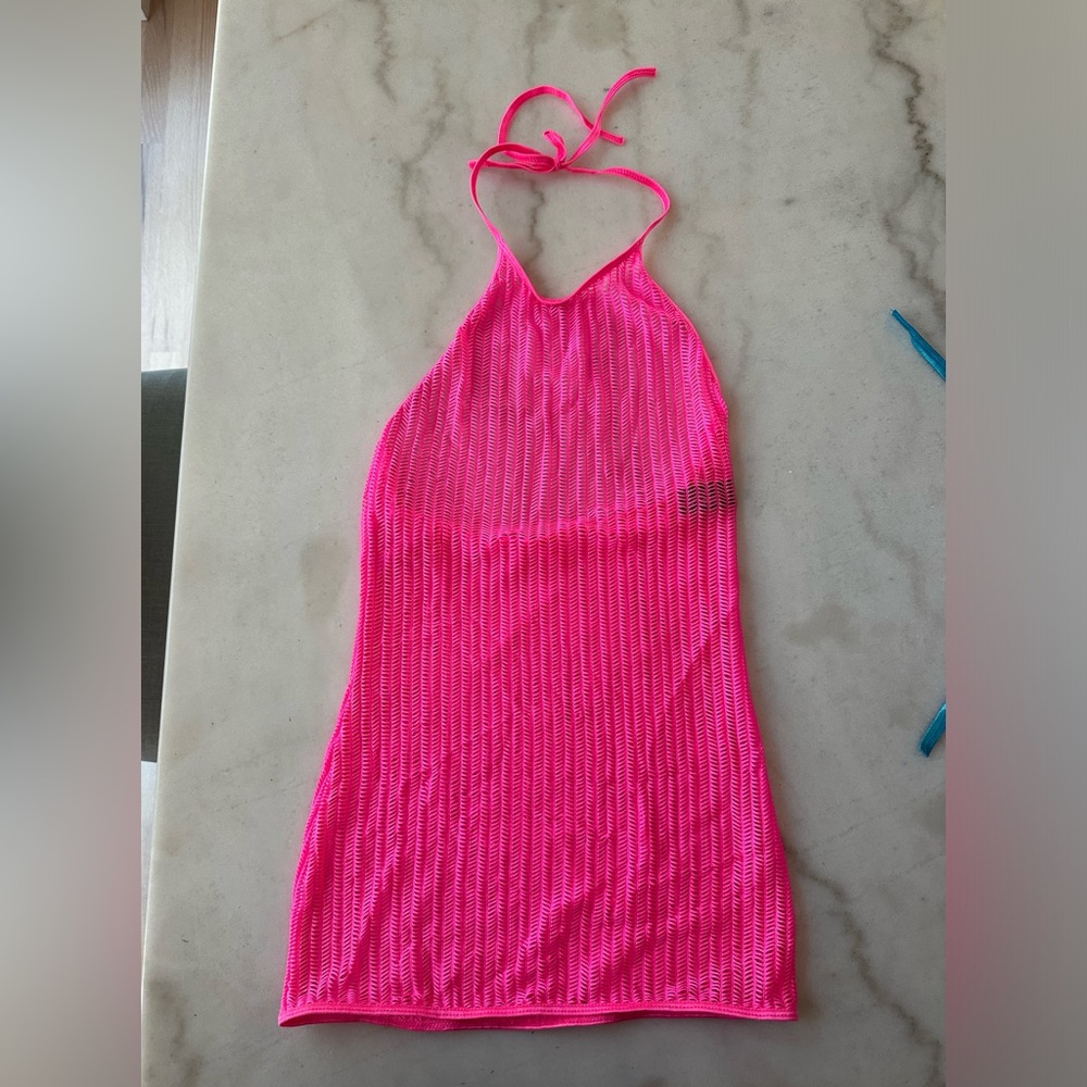 Hot Pink Mesh Stretchy Mini Dress Exposed by Magic Silk Brand